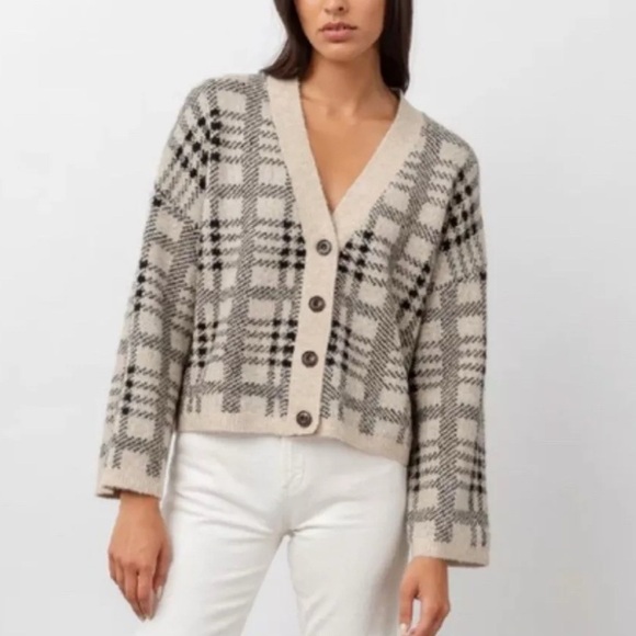 Rails Reese Cardigan Sweater Wool Blend Oatmeal Medium Women Plaid.  264 - Picture 1 of 7
